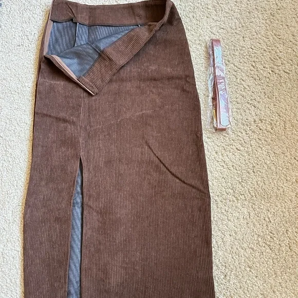 Brown Retro brown Corduroy Slit Skirt Female Mid-length‎ High Waist Elegant new… - Picture 7 of 8